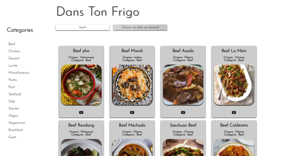 Aperçu de l’application DansTonFrigo